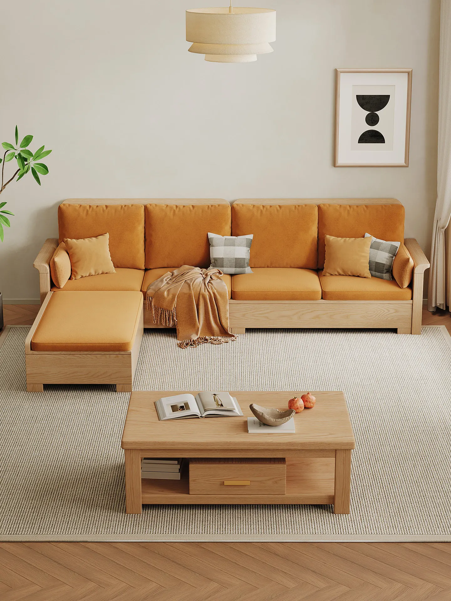 Ash wood all-solid wood sofa simple log wind small apartment household living room storage straight row sofa winter and summer