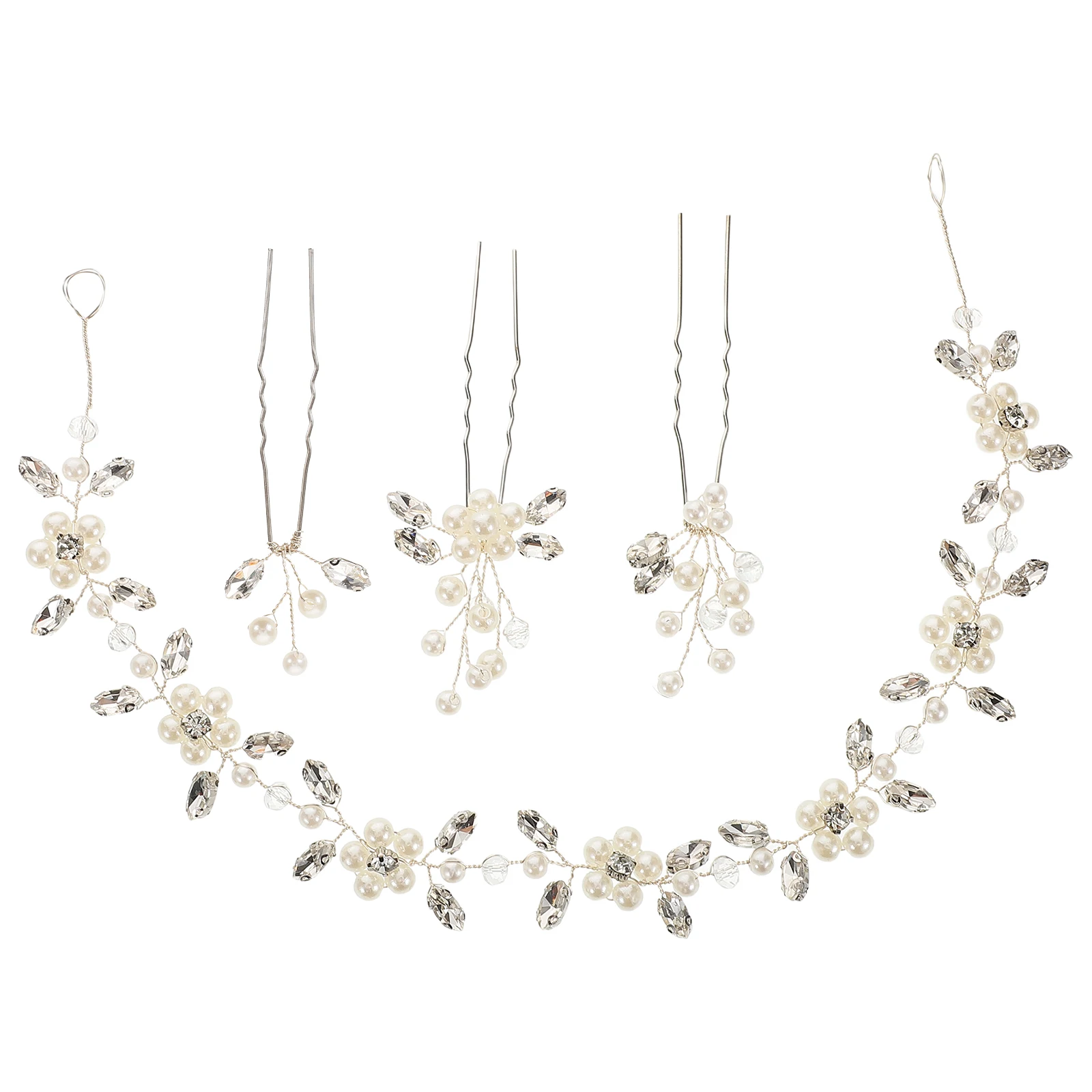 

4 Pcs Bridal Hair Accessories Set Silver Crystal for Women Wedding Headbands Hairpin White Brides Flower Headpiece Bridesmaid