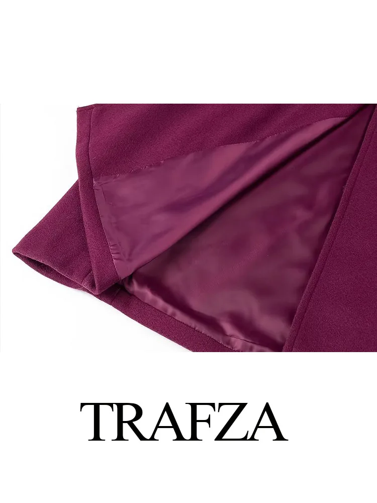 TRAFZA 여성용 턴다운 칼라 코트, 긴팔 포켓, 더블 브레스트, 캐주얼 루즈 코트, 단색, 겨울, 신상 패션