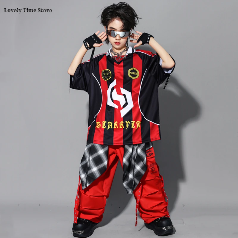 الهيب هوب بنين التباين قميص بولو سترة الشارع الرقص السراويل الفتيات K-pop جيرسي ملابس علوية مجموعات الاطفال الجاز ازياء الطفل الشارع الشهير