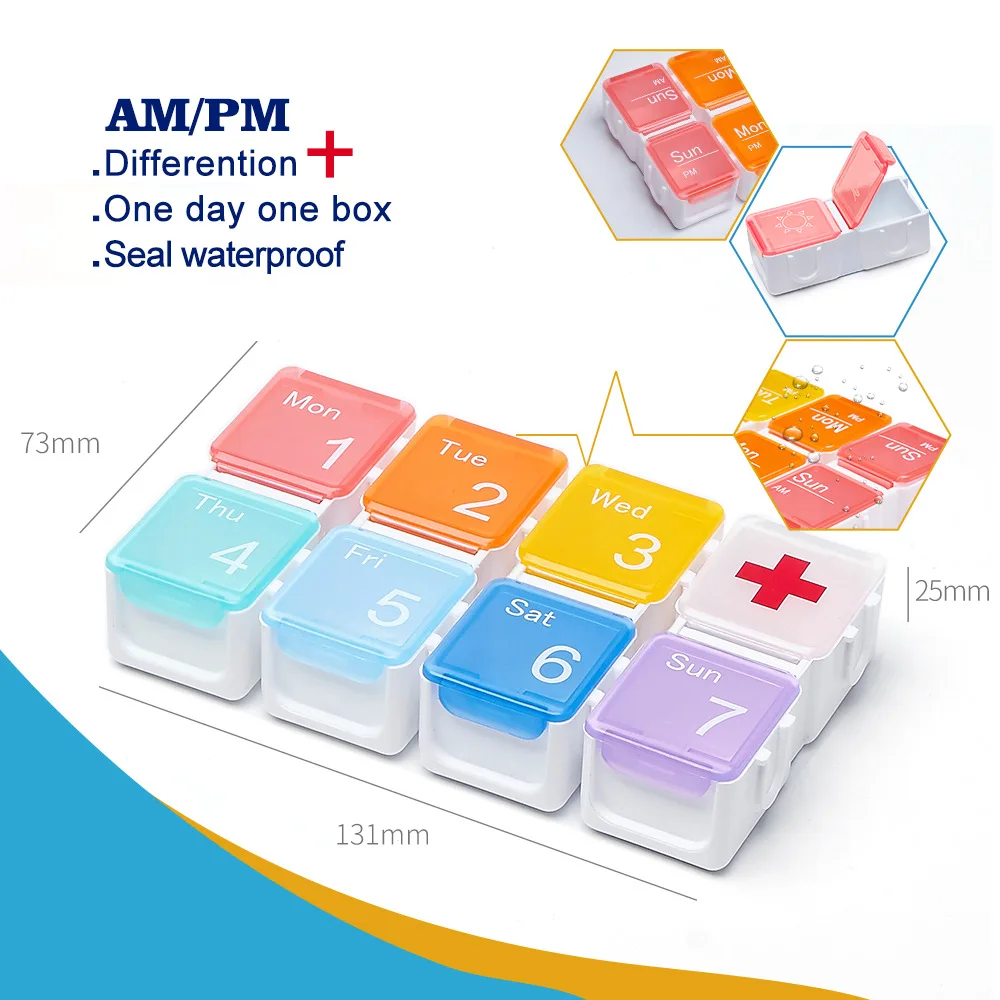 

7-Day Pill Organizer Box Portable Compartmented Pill Box with Lid,Weekly Pills Drug Container Lightweight Travel Pill Box