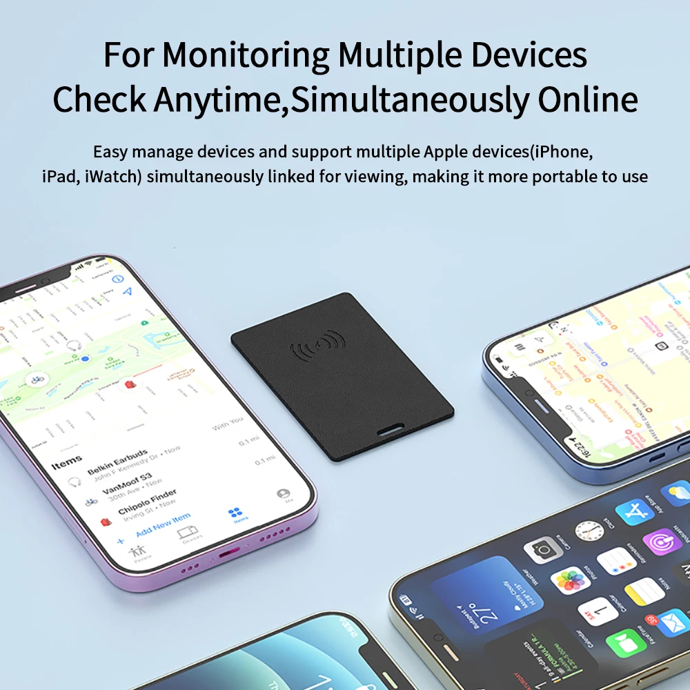 การ์ดติดตามกระเป๋าสตางค์ ตําแหน่ง GPS บางเฉียบ แท็กป้องกันการสูญหายอัจฉริยะสําหรับ iPhone ค้นหาอุปกรณ์ชาร์จไร้สายที่รองรับ Bluetooth ของฉัน