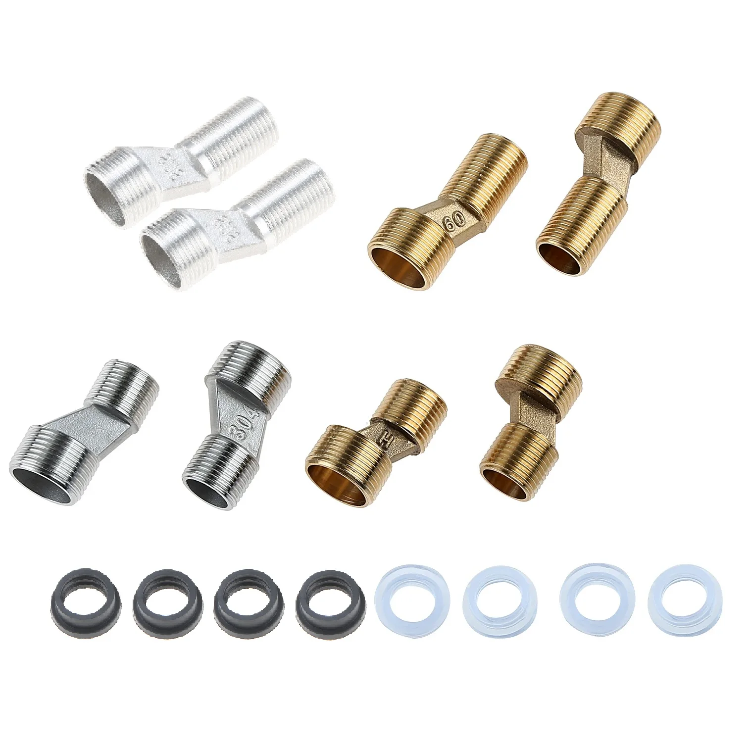 

2Pcs Adjustable Kitchen Bathroom Shower Faucet Adapter Brass&Stainless Steel Wall Mounted Replacement Angle Valve S-unions Parts