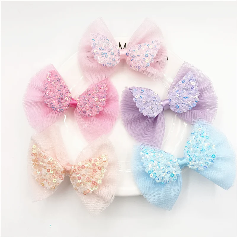 10Pcs 9x7.5CM Shiny Fabric Bowknot Applique For DIY Hair Clip Hat Headwear Crafts Patches Decor Ornament Clothing Accessories