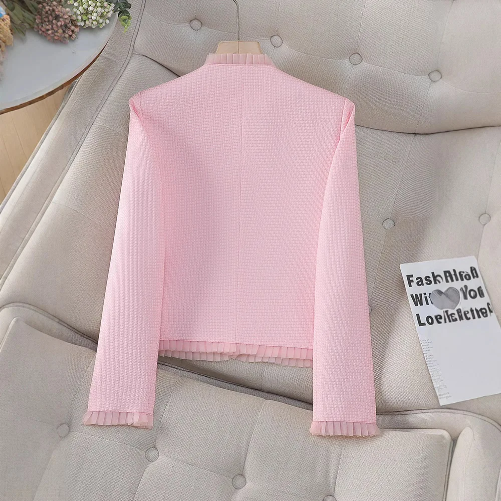 Pink Small Fragrant Jacket Women's Blazers 2025 New Spring Autumn Short Suit Coat Fashionable Fungus Side Top Female Outerwear