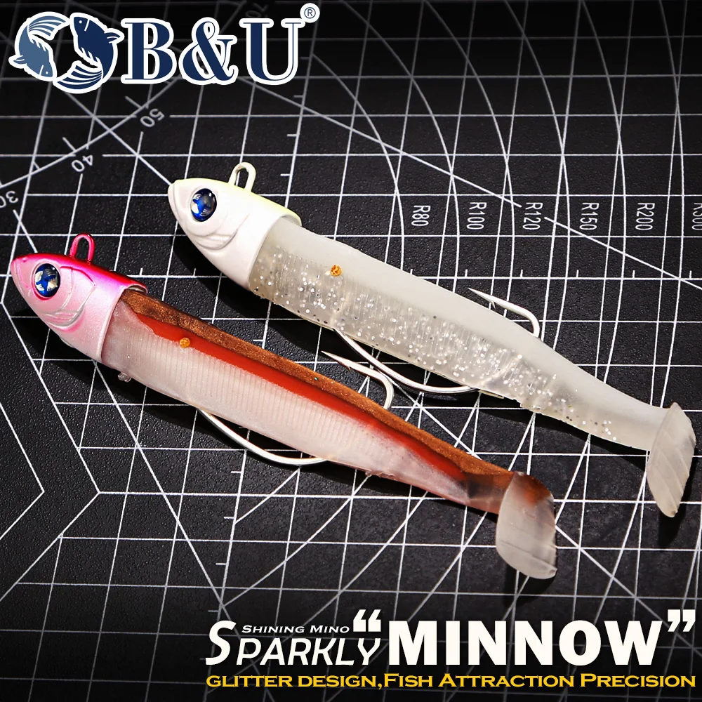 Iscas Artificiais B&U Pré-Montadas com Glitter e Anzóis para Pesca em Água Doce/Salgada: Minnows e Swimbaits para Robalo, Lúcio e Robalo-do-mar
