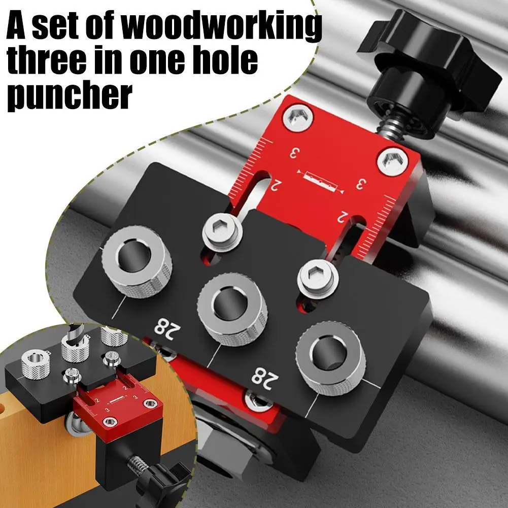 Woodworking 3 In 1 Doweling Jig Kit Adjustable Wood Dowel Punch Locator Aluminum Pocket Hole Jig Cabinet Hole Drill Guide Tool