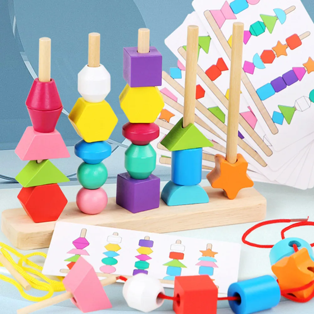 

1Set Wooden Beads Blocks Color Sorting Matching Stacking Educational Development Learning Fine Motor Game Toys