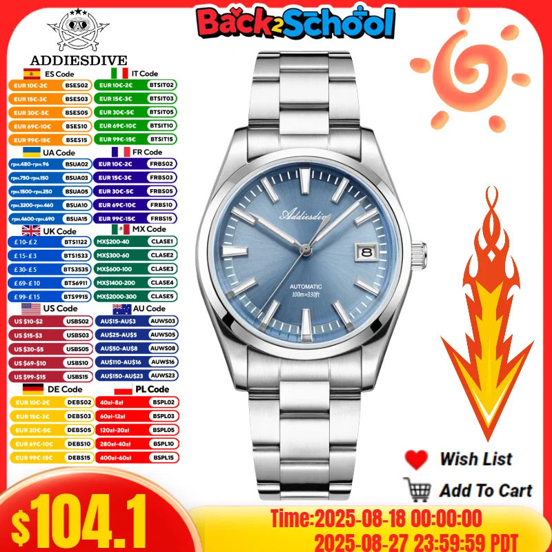 

ADDIESDIVE NEW 39mm Mechanical Watch BGW9 Super Luminous relógios masculino 100m Waterproof Japan NH35A Automatic Men Watches