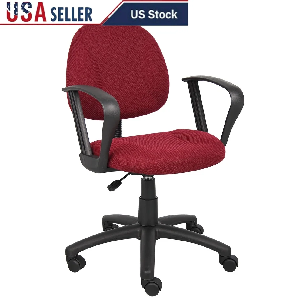 

Ergonomic Office Swivel Chair with Arms Thick Padded Seat Adjustable Height Lumbar Support Durable Five-Star Base Burgundy