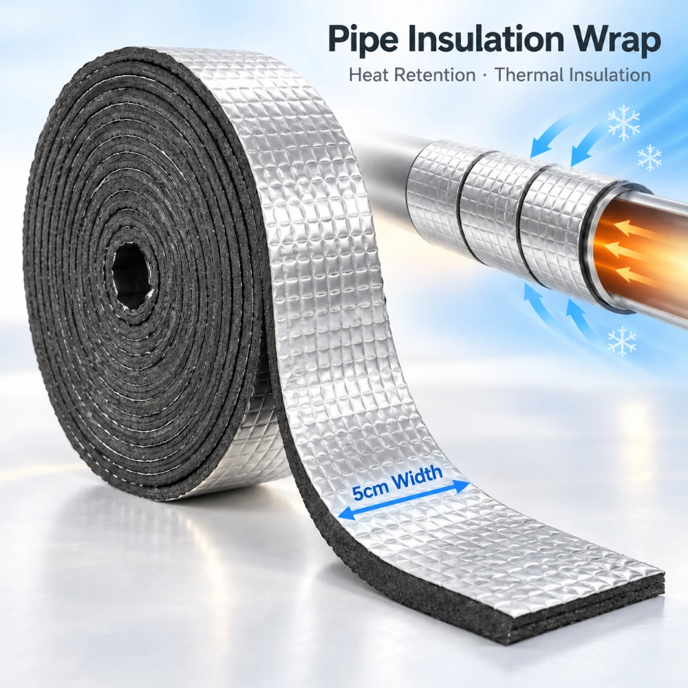 Extra-Long 10m Roll Self-Adhesive Aluminum Foil Pipe Insulation Wrap Thermal Foam Tape for Indoor Outdoor Winter Pipe Protection