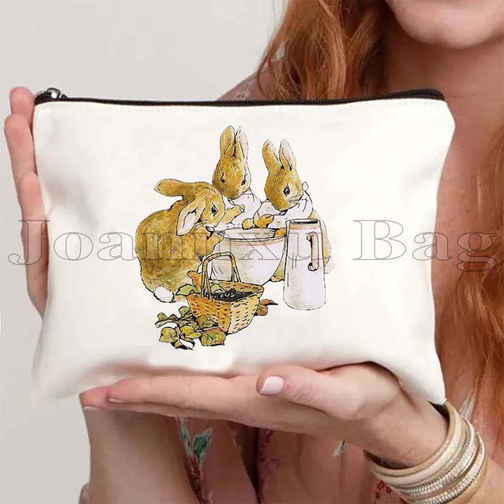 Cute Beatrix Potter Cartoon Peter Rabbit Anime Duck Carrots Kawaii Animal Canvas Cosmetic Makeup Toilet Bag Pencil Case Pouch