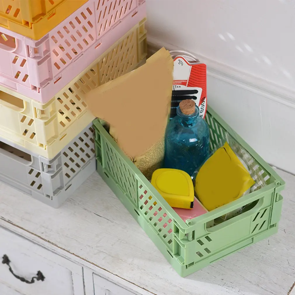 Mini Storage Case Folding Student Desktop Organizing Container Basket Handbook Tape Stationery Plastic Storage Box