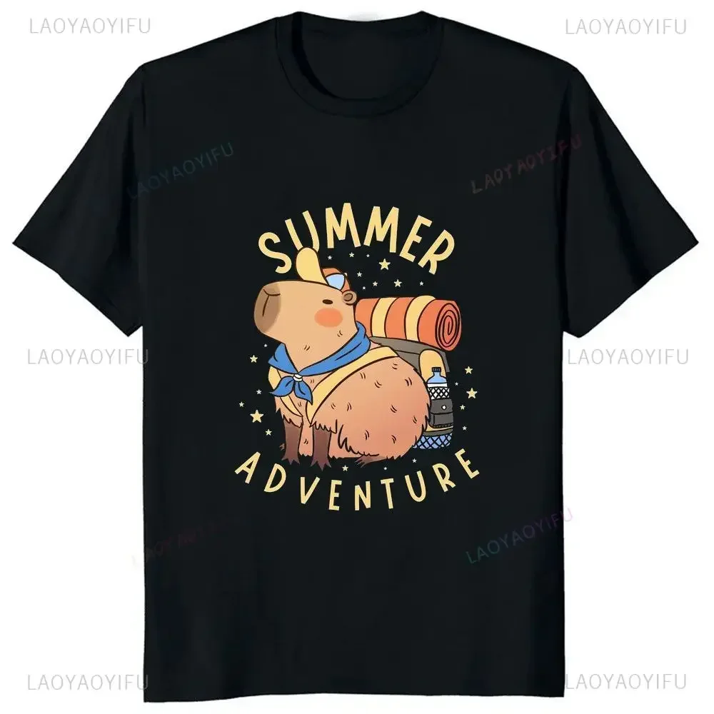 Capybara T-shirt Summer I Want Adventure Capybara T-shirt Trend Harajuku Short Sleeve Unisex Graphic Large T-shirt