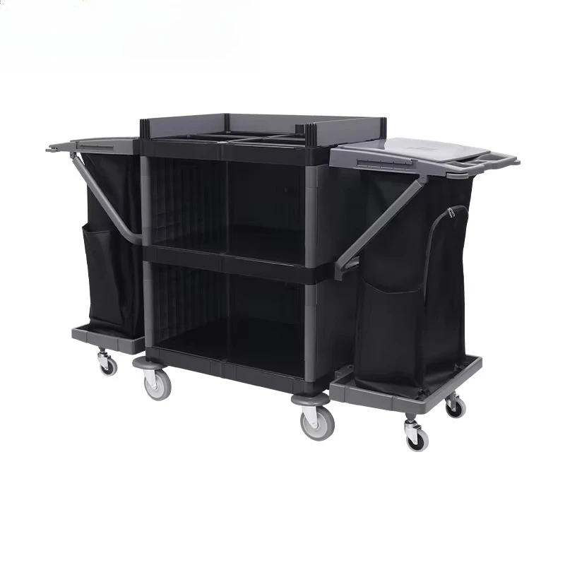 

Тележка для уборки гостиничного номера, тележка для уборки, креативный дизайн, открытая передняя часть, пластик с сумкой для чистки для чистки тележек в отеле