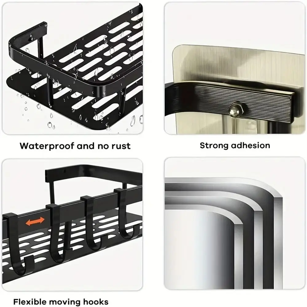 

1Pcs Plastic Shower Rack Large Capacity No Drilling Bathroom Shelf Wall Mounted Space Saving Corner Storage Rack