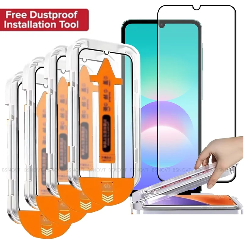 1/2/3/4PCS For Samsung Galaxy A08 Glass Samsung A08 Tempered Glass 9H Dust Free Full Cover Glue 9H Screen Protector Samsung A08