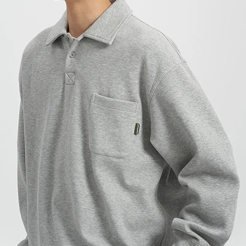 Felpa Polo Vintage giapponese tinta unita per uomo e donna allentata Casual tinta unita con risvolto coppia mezza collo aperto Top