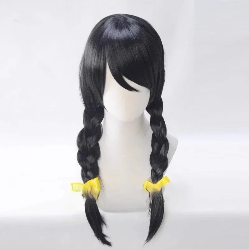 Bakemonogatari Hagihara Tsubasa Wig Cosplay Black Braids Halloween Character Hairpiece Heat-Resistant Wig