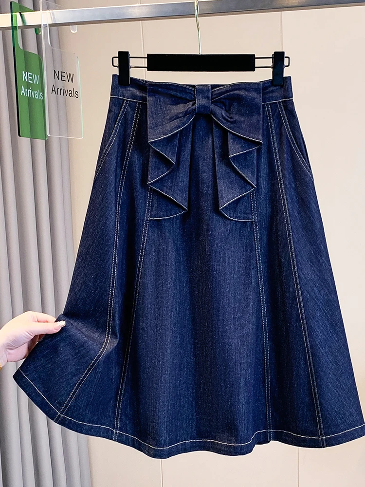

Slimming Effect A-Line Skirt Summer Collection Thin Elastic Waist Jeans Style Half-length Skirts for Women