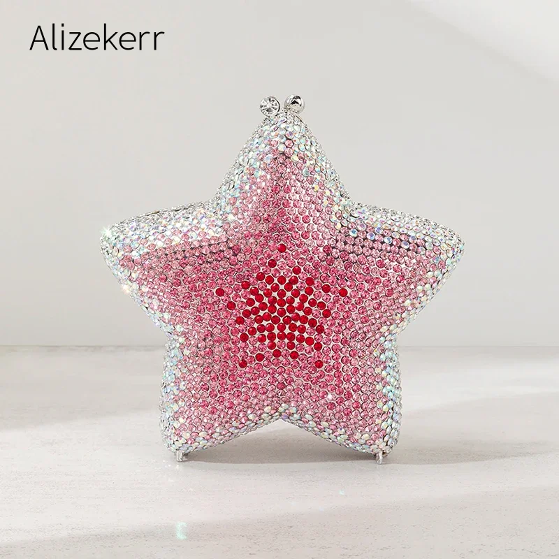 Alizekerr Star Shaped Crystal Evening Bags Women 2024 Boutique Gorgeous Gradient Colour Diamond Mini Clutch Purses Wedding Party