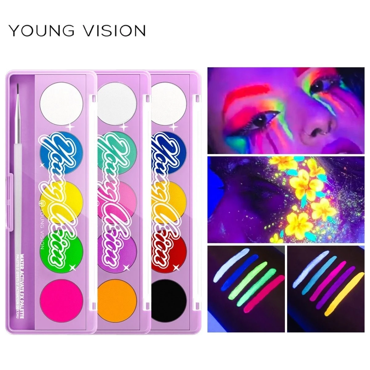Water Soluble Face Paint UV Fluorescent Colorful Palette Specially Designed for Stage Makeup Easy to Clean and Hassle Free