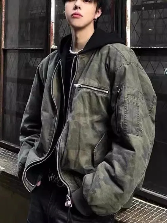 

American Sle Camouflage Thiened Cotton Jaet Men's ort Bomber Warmth Outerwear Youth Faion Ox Fabric Long Sve