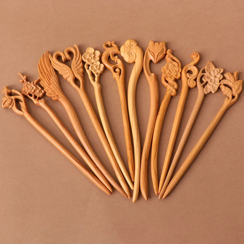 

Peach Wood Hairpin with Double-sided Carvings Ancient Style Updo Accessory Suitable for Women Cheongsams Hanfu Hair Accessories