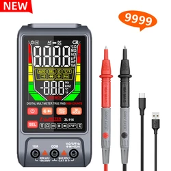 USB Charge Multimetro Digital 9999 Counts Smart Auto Range 600V 10A AC DC Voltage Capacitance Temp Diode Ohm Hz Meter True RMS