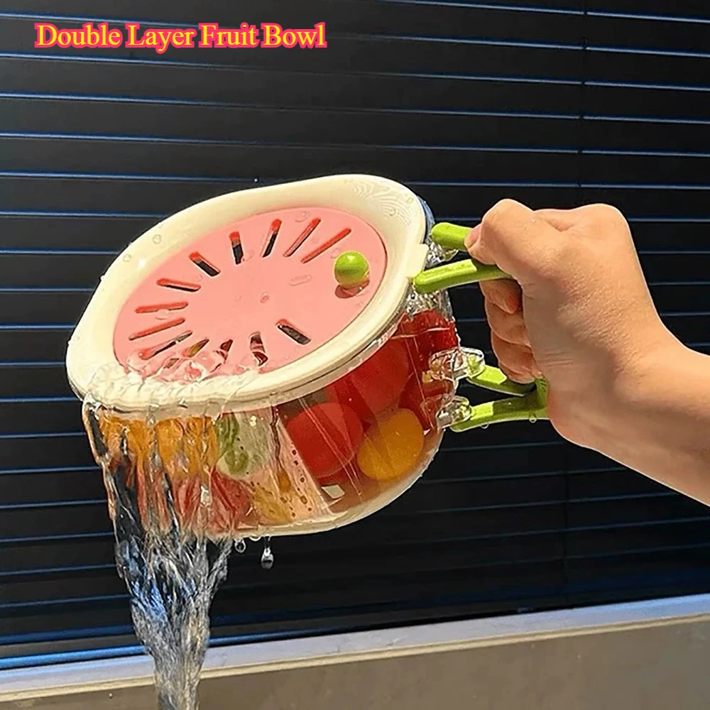 Двухслойная ваза для фруктов — сливная крышка и ручка для свежих фруктов/овощей, универсальный кухонный органайзер Двухслойная ваза для фруктов — сливная крышка и ручка для свежих фруктов/овощей, универсальный кухонный органайзер