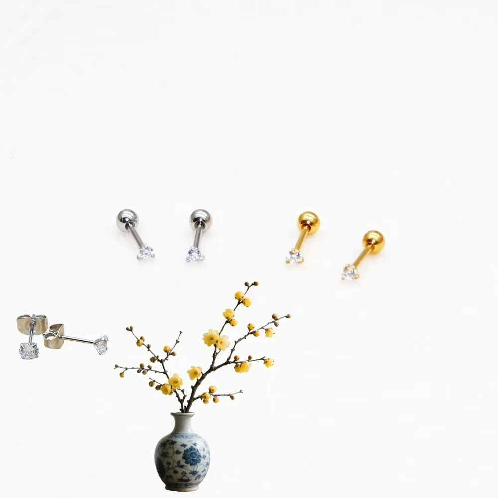 Mini 20G Stainless Steel Stud Earrings With Classical Brief White 2mm Zircons For Men Women Girls Boys
