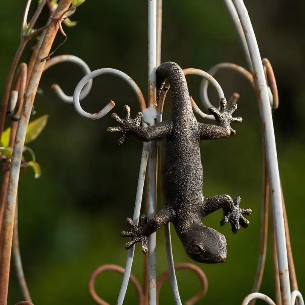 Potted Plant Partner Bronze Gecko Garden Decoration Hanging Decor Gecko Puppy Resin Ornament Resin Pot Buddies Garden Figurine
