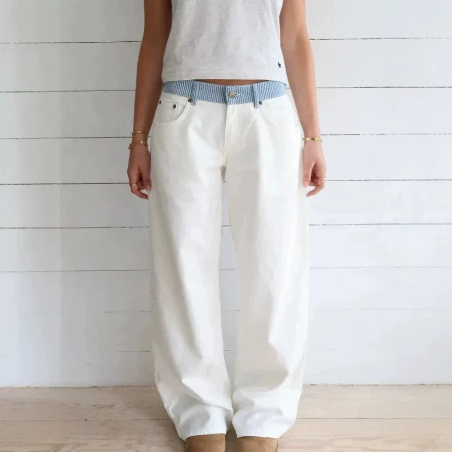 

Low-Waisted White Jeans, European And American Spring/Autumn Fashion, Casual Simple Long Pants, New Amazon Women's Pants