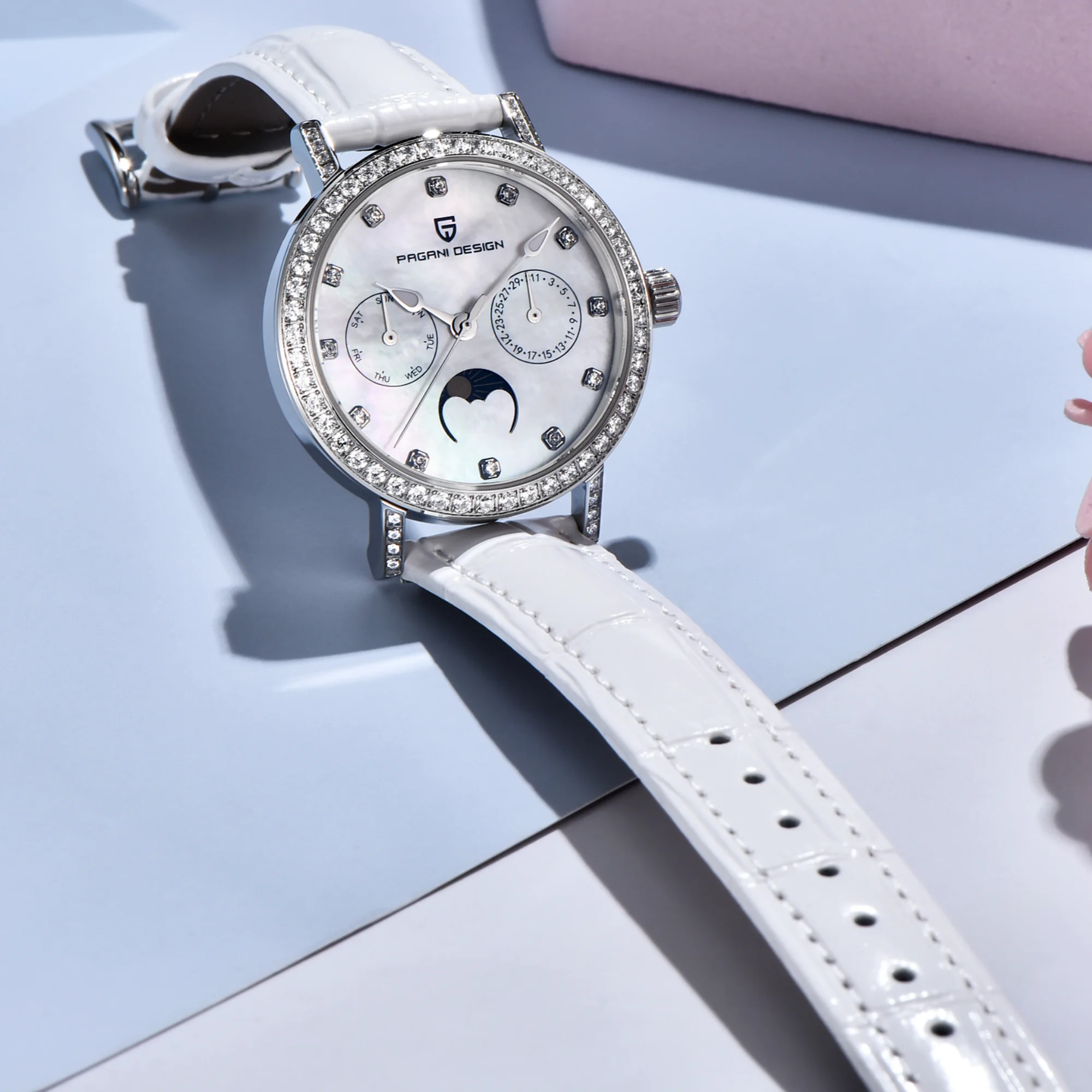 PAGANI DESIGN جديد 2025 ساعات كوارتز نسائية VX3HA الياقوت الكريستال الفولاذ المقاوم للصدأ مقاوم للماء 100 متر التقويم Reloj