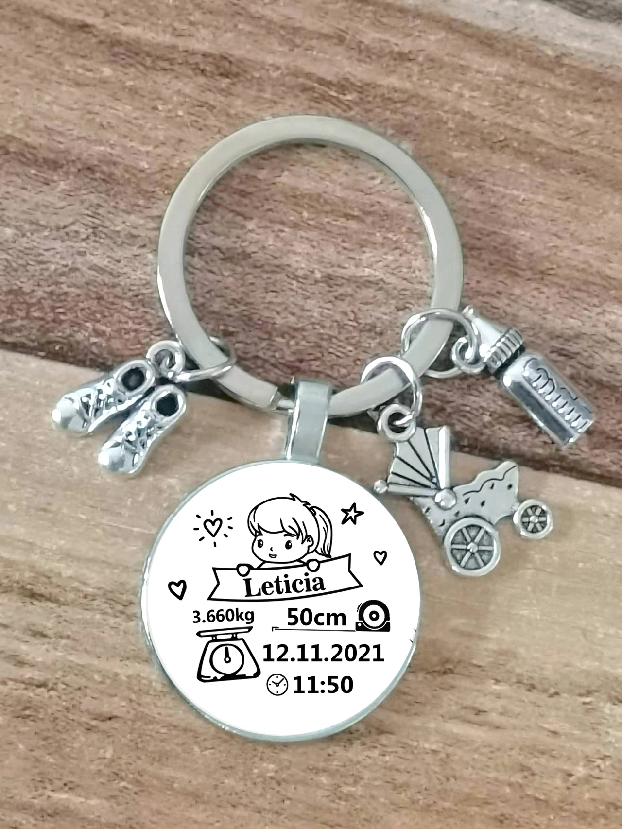 Diy Baby Keychain Name Newborn Date Of Birth Weight Height Commemorative Custom Key Ring New Mom Dad Gift