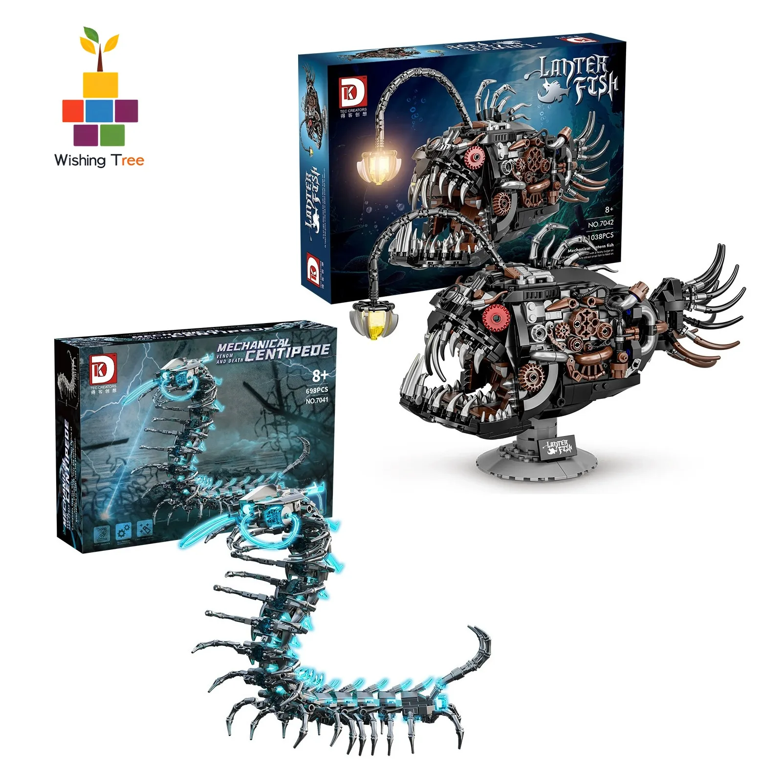 

DIY Mechanical Lantern Fish & Centipede Building Blocks Model Set - Educational STEM Toy for Kids