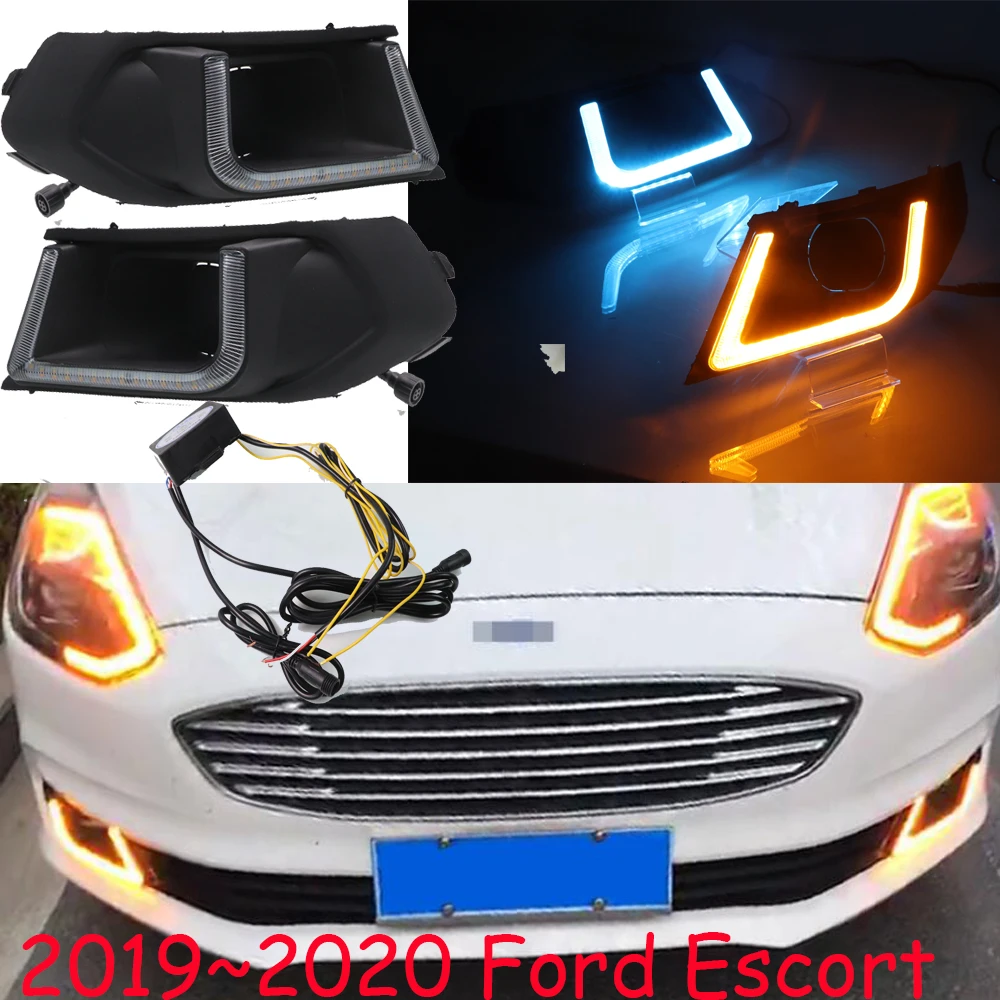 1set Bumper Headlight For Ford Escort Daytime Light 2019~2020y Car Accessories LED DRL Headlamp For Escort Fog Light