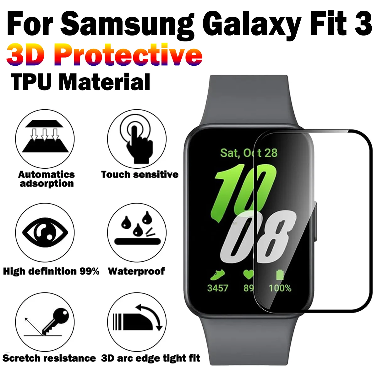 For Samsung Galaxy Fit 3 SmartWatch 3D Curved Ultra Clear Soft Protective PAMM Composite Screen Scratch resistant Protector Film