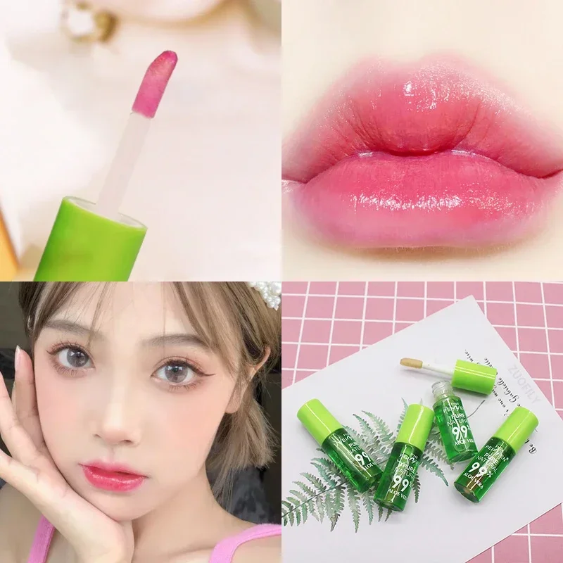 1PCS Moisturizing Natural Aloe Essence Lip Gloss Changable Color Portable Waterproof Long Lasting Nutritious Lips Care Lipstick