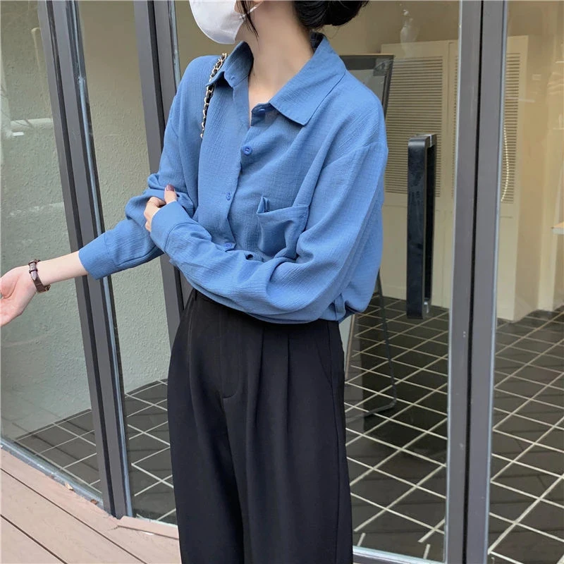 MEXZT Harajuku Women Blouses Korean Fashion Green Pleated Oversized Basic White Shirts Vintage Long Sleeve Sunscreen Cardigan