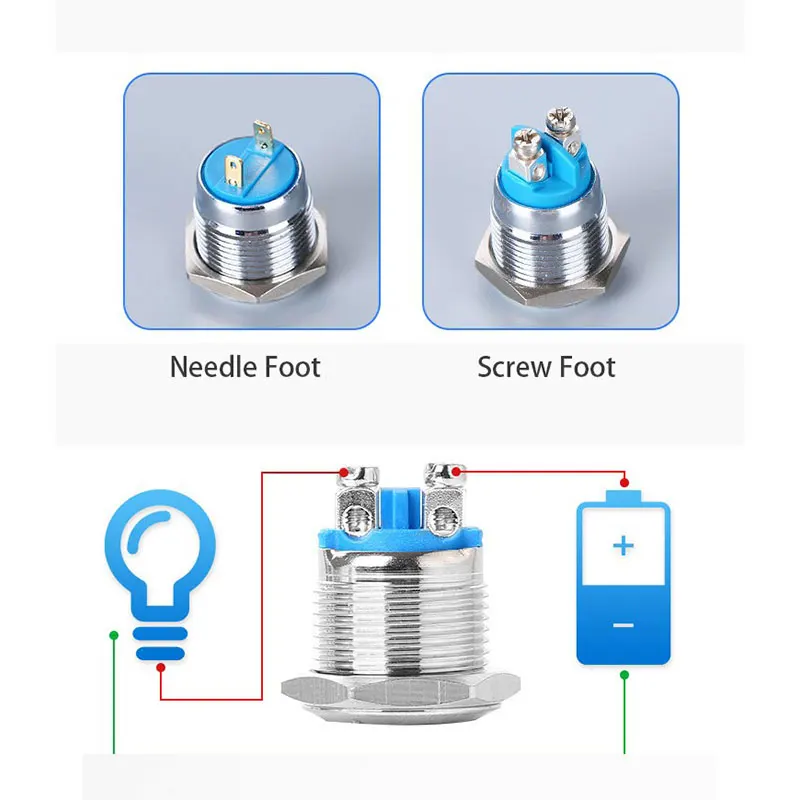 12/16/19/22mm Reset Momentary Metal push button switch Copper plated nickel Silver car horn door control switch screw foot