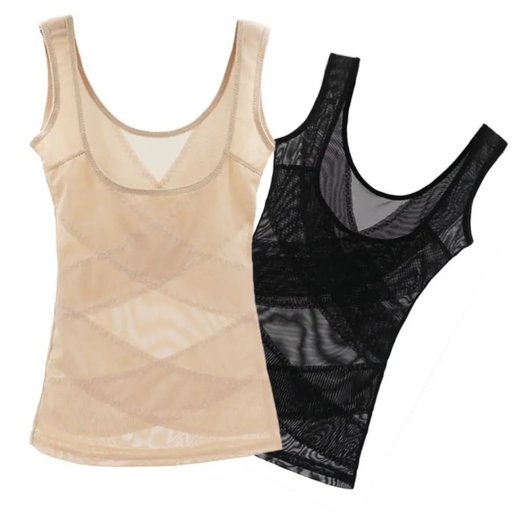 

Elastic Mesh Thin Slimming Bodysuit Shaper Seamless Abdomen Postpartum Vest Tummy Control Undershirts Women's Corset Top Lady