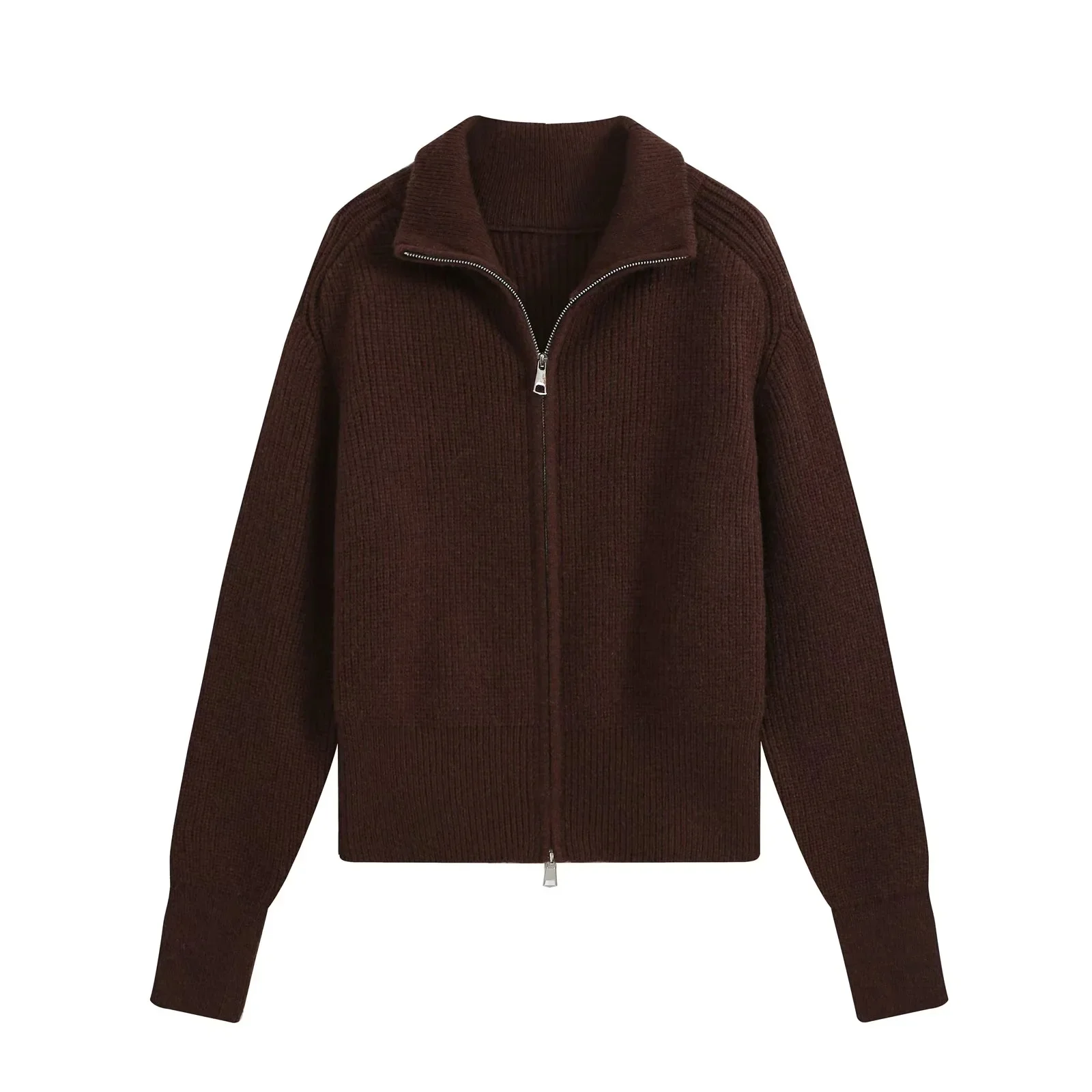 KONDALA Damen Trendiges Pendler-Hosen-Set Reißverschluss-Revers-Strickjacke Elastische Taille Hose Neue Mode 2026 Herbst Winter Freizeit-Set – Detail 16