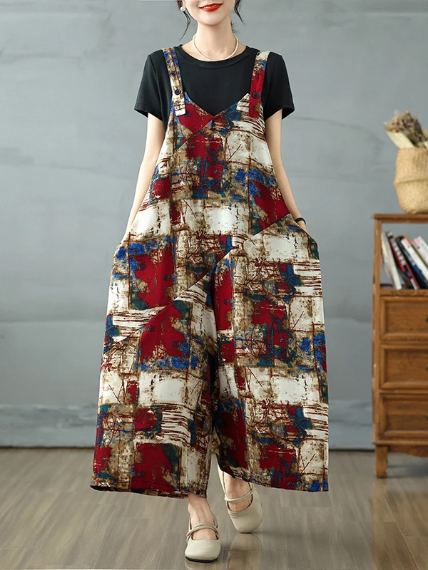 

Casual Printed Uneven Patchwork plus Size Women's Pants Conceal Meat Anti-Aging Strap Wide Leg Pants Skirt Resembling