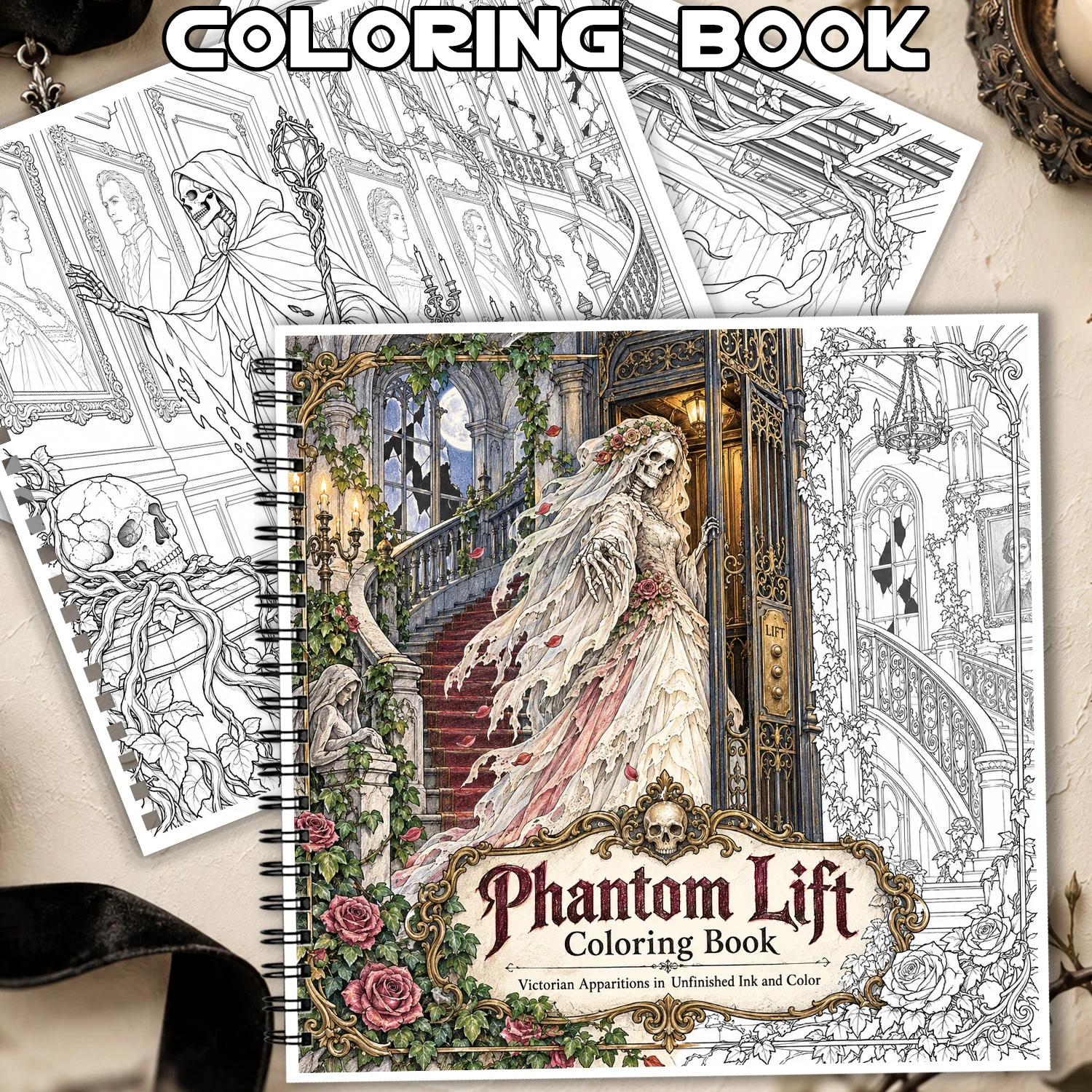 24Pgs Coloring Book Victorian Gothic Horror Design For Adults Teens Showcasing Creativity Relieving Stress Relaxing Body Mind