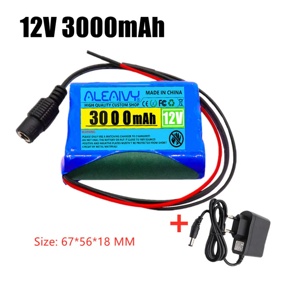 

Aleaivy 12V 3000mAh 3S1p 18650 rechargeable lithium battery pack suitable for audio CCTV camera monitor+12.6V charger