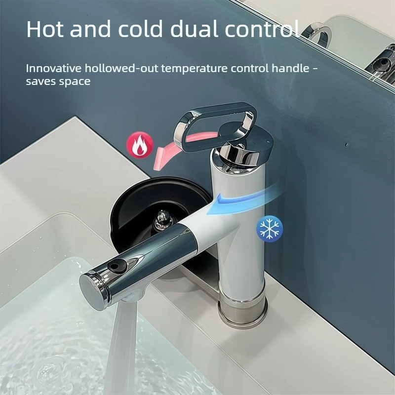 Hot and Cold Pull-Out Basin Faucet for Bathroom, Washbasin, Bathroom Counter Basin, Sink Faucet with Cup Washer