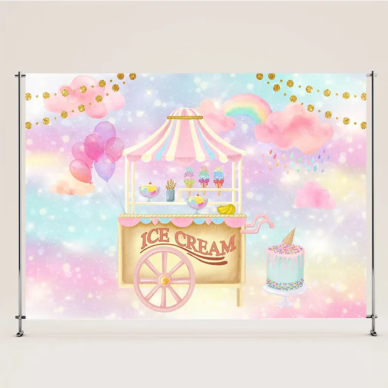 Custom Candy Cart Bar Ice Cream Parlor Celebration backdrop Communion Girl Cream Birthday Photography Background Pink Strawberry