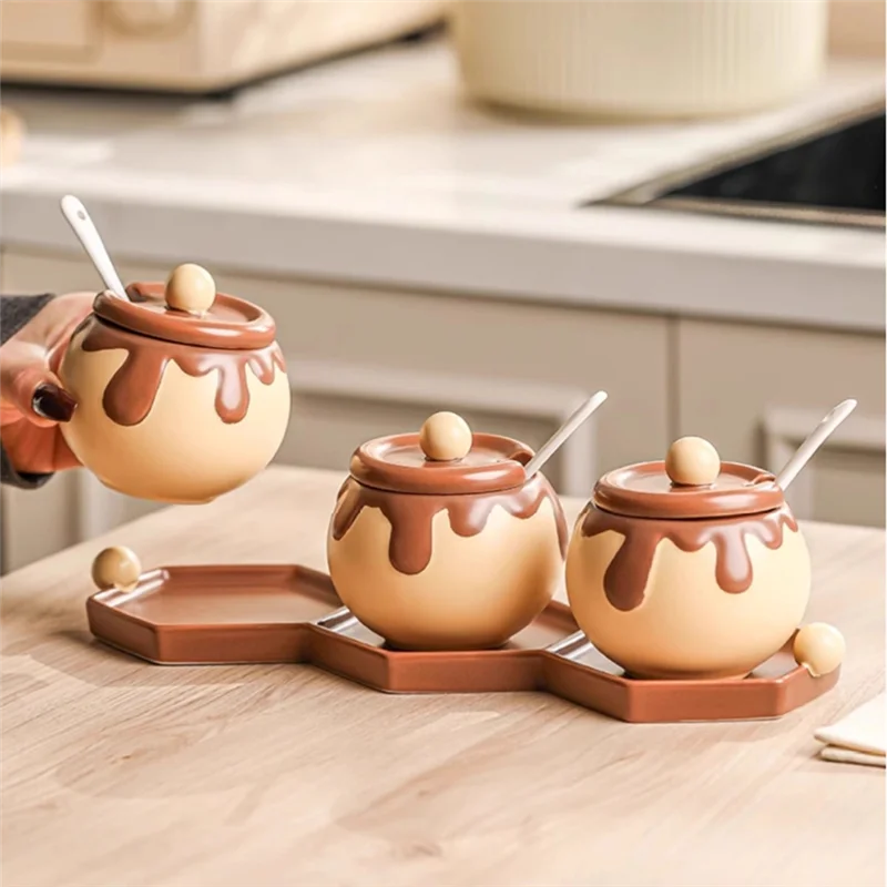 ABZV-Dekorasi Dapur Wadah Bumbu Bentuk Kartun Cokelat Tempat Garam Merica Kotak Bumbu Korea