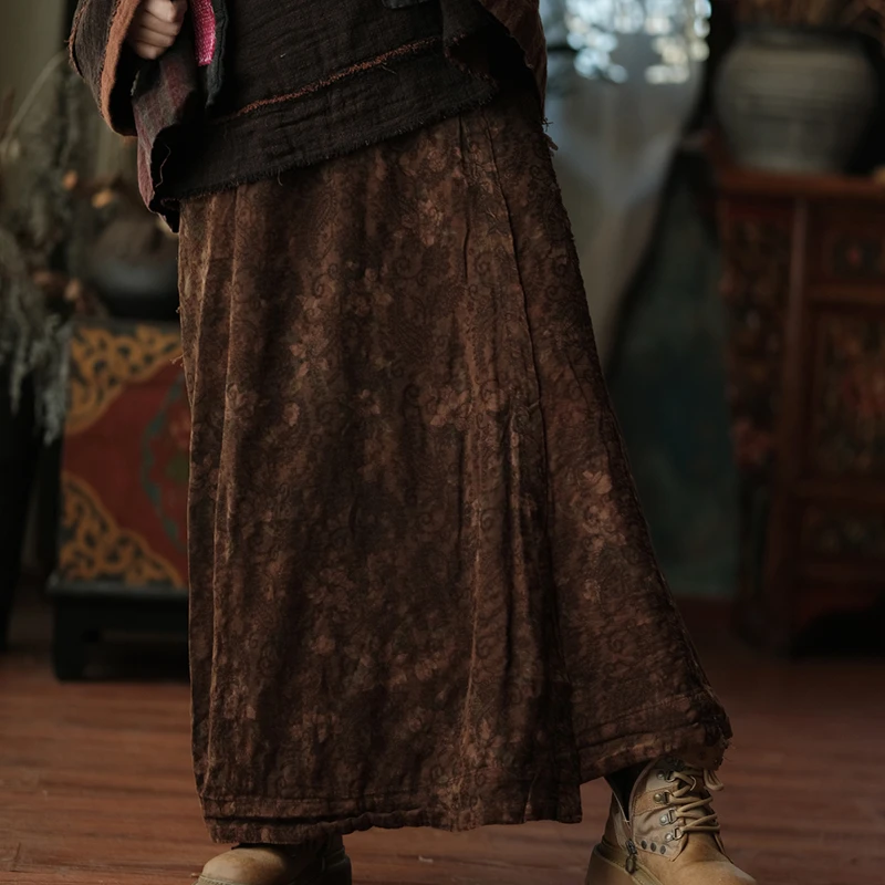 Faldas largas informales de algodón 100% para mujer, recién llegado, otoño 2021, estilo Vintage, estampado Floral, falda acampanada básica holgada para mujer M2158